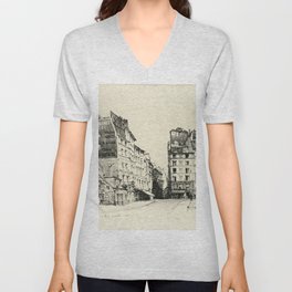 Samuel Chamberlain - Rue De La Boucherie, From Vingt Lithographies Du Vieux Paris (1924) V Neck T Shirt