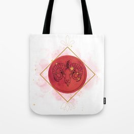Chinese Aries Zodiac Sign | Red, Black and Gold | Watercolor Constellation | Aesthetic Illustration Tote Bag