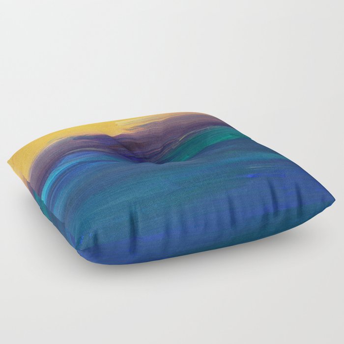 Abstract Blue Yellow Stripes Painting Floor Pillow
