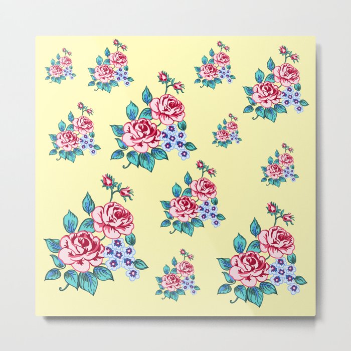 Delicate Rose and Flower Pattern  Metal Print