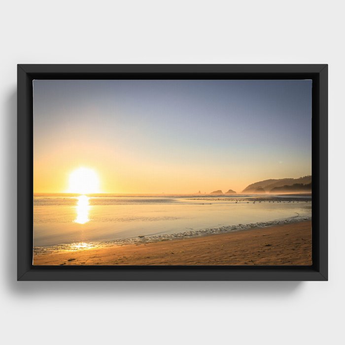 Canon Beach Sunset Framed Canvas