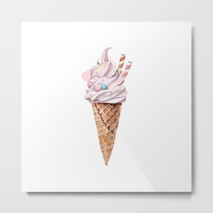 Watercolor ice cream in a cone Metal Print