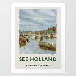 Vintage Travel Poster-See Holland-Amsterdam. Art Print