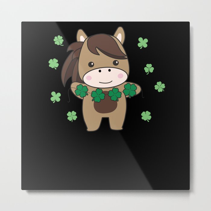 Horse With Shamrocks Cute Animals For Luck Metal Print