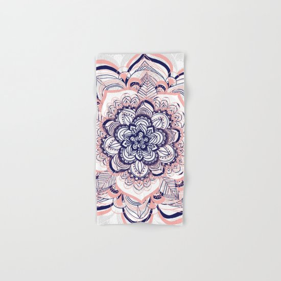 Woven Dream - Pink, Navy & White Mandala Hand & Bath Towel