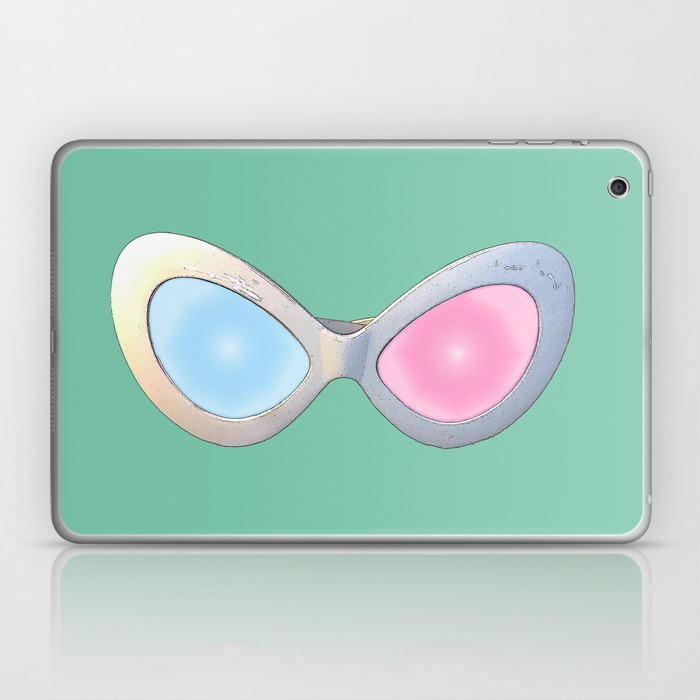 Blue And Pink Cat Eye Glasses Laptop Ipad Skin By Aquamanofpdx