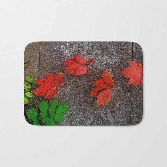 Red and green leaves on the wall Bath Mat