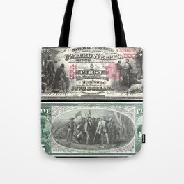 1875 Series U.S. Federal Reserve Five Dollar Bank of Deadwood - Christopher Columbus in Sight of Lan Tote Bag