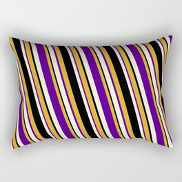 [ Thumbnail: Goldenrod, Indigo, Beige & Black Colored Pattern of Stripes Rectangular Pillow ]