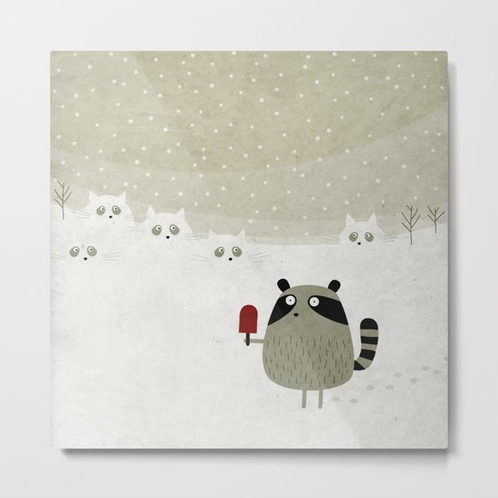 Raccoon and cats Metal Print
