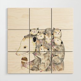 Opossum Mama Needs Coffee watercolor Wood Wall Art