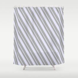 [ Thumbnail: Dark Grey and Lavender Colored Stripes/Lines Pattern Shower Curtain ]