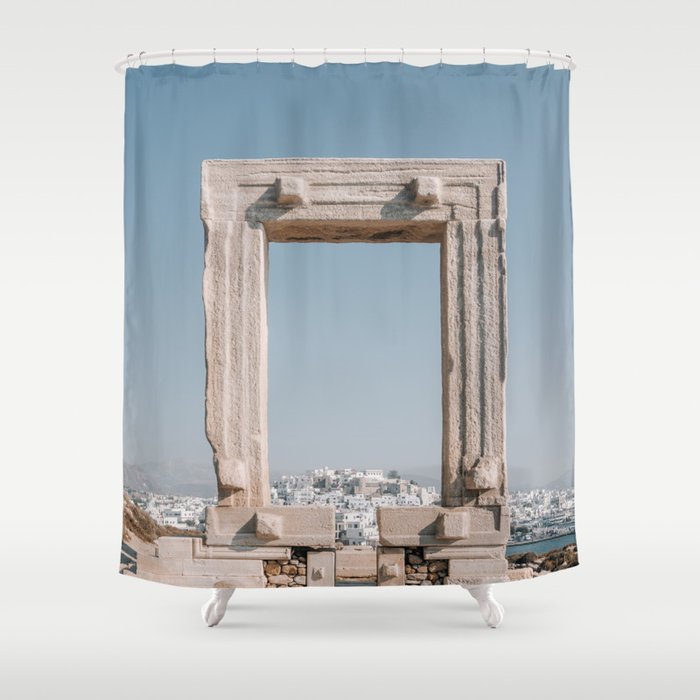 Portara to Greece | Temple of Apollo on the Island of Naxos, Cycladic Islands | Summer Travel Photography Shower Curtain