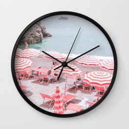 Positano Italy Colorful Beach Umbrellas Travel Photography Wall Clock