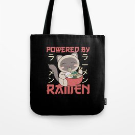 Powered By Ramen Cute Cat Eats Ramen Siamese Cat Tote Bag