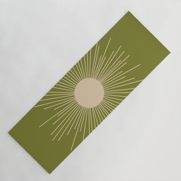 Mid-Century Modern Sunburst II - Minimalist Sun in Mid Mod Beige and Olive Green Yoga Mat