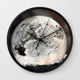 Frost Ice Crystal Bubble in Early Morning Sunshine color photography / photographs by Daniela Rapava Wall Clock