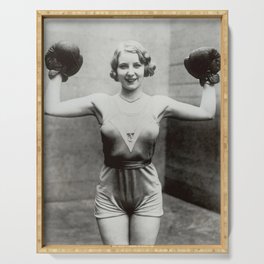 1931 Women's Boxing Champion Elise Conner black and white photograph - black and white photography Serving Tray