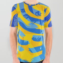 African Abstract Graffiti Art Yellow And Blue All Over Graphic Tee