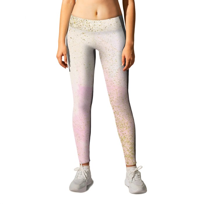 Pretty In Pink And Gold Delicate Abstract Painting Leggings