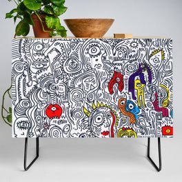 Pattern Doddle Hand Drawn  Black and White Colors Street Art Credenza