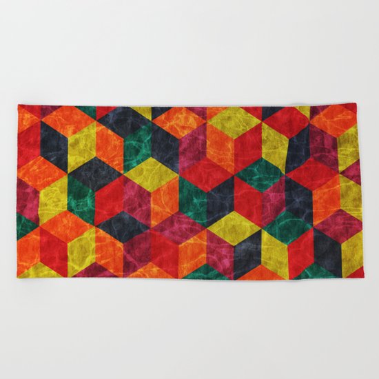 Colorful Isometric Cubes IV Beach Towel