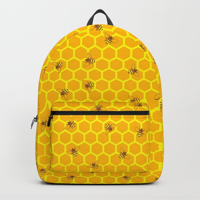 Mind Your Own Beeswax / Bright honeycomb and bee pattern Backpack