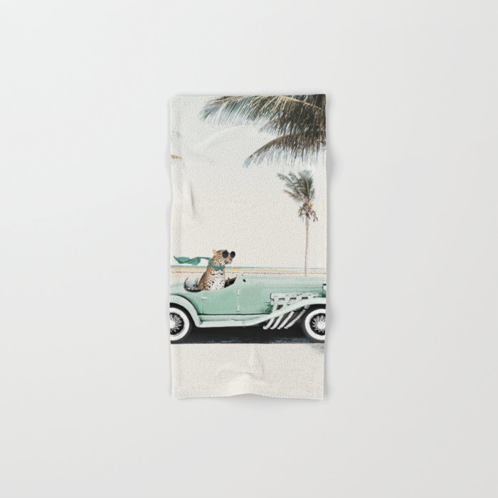 Leopard in retro car with scarf and sunglasses Hand & Bath Towel