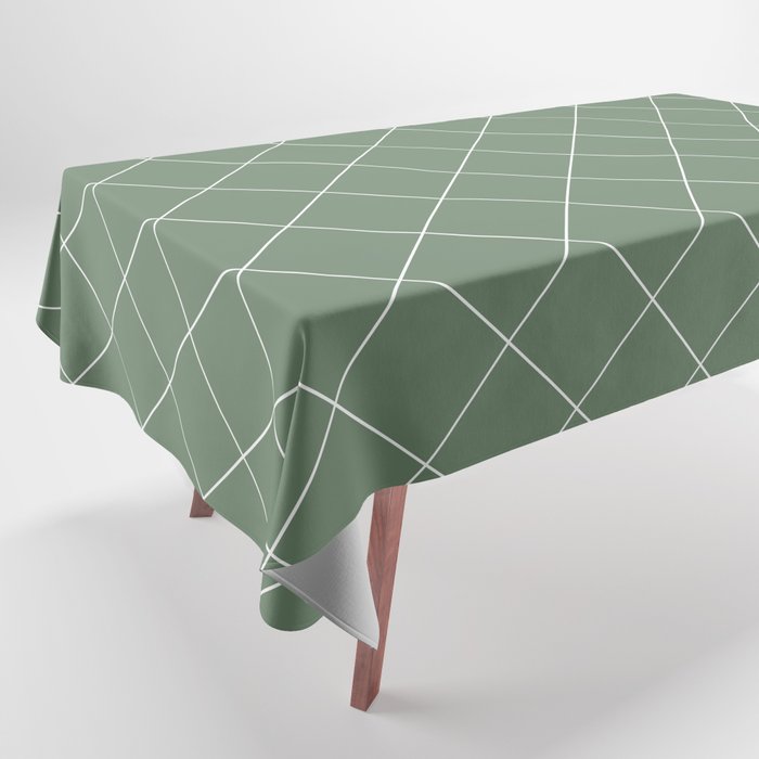 Diamond Grid Pattern (white/sage green) Tablecloth