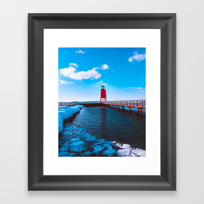 Winter day at the Charlevoix Michigan Lighthouse Framed Art Print
