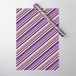 [ Thumbnail: Indigo and Pale Goldenrod Colored Lined Pattern Wrapping Paper ]