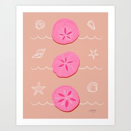 Sandollars and Shells - Pink on Peach Art Print