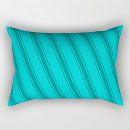 [ Thumbnail: Dark Turquoise & Dark Cyan Colored Lined/Striped Pattern Rectangular Pillow ]