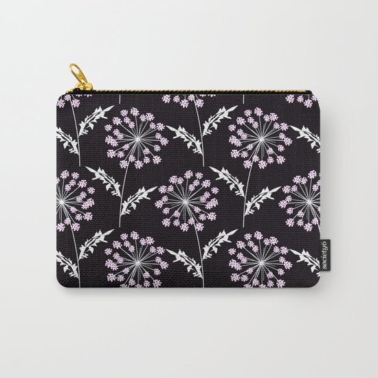 Fishnet pink flowers on a black background. Carry-All Pouch
