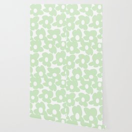 Large Baby Green Retro Flowers White Background #decor #society6 #buyart Wallpaper
