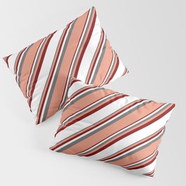 [ Thumbnail: Dim Gray, Dark Salmon, Maroon & White Colored Lines/Stripes Pattern Pillow Sham ]