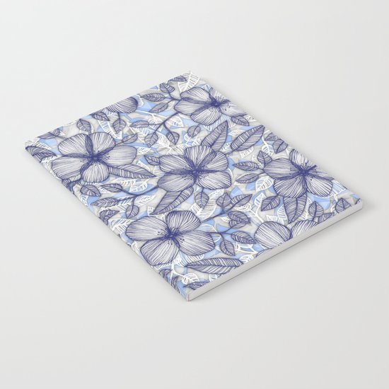 Indigo Summer - a hand drawn floral pattern Notebook