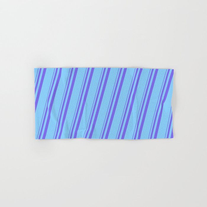 Medium Slate Blue & Light Sky Blue Colored Stripes Pattern Hand & Bath Towel