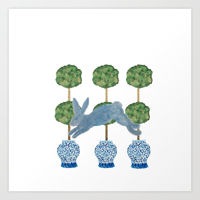 Topiary Country French Bunny Rabbit Ginger Jars Art Print