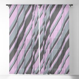 [ Thumbnail: Plum, Slate Gray, and Black Colored Lines Pattern Sheer Curtain ]