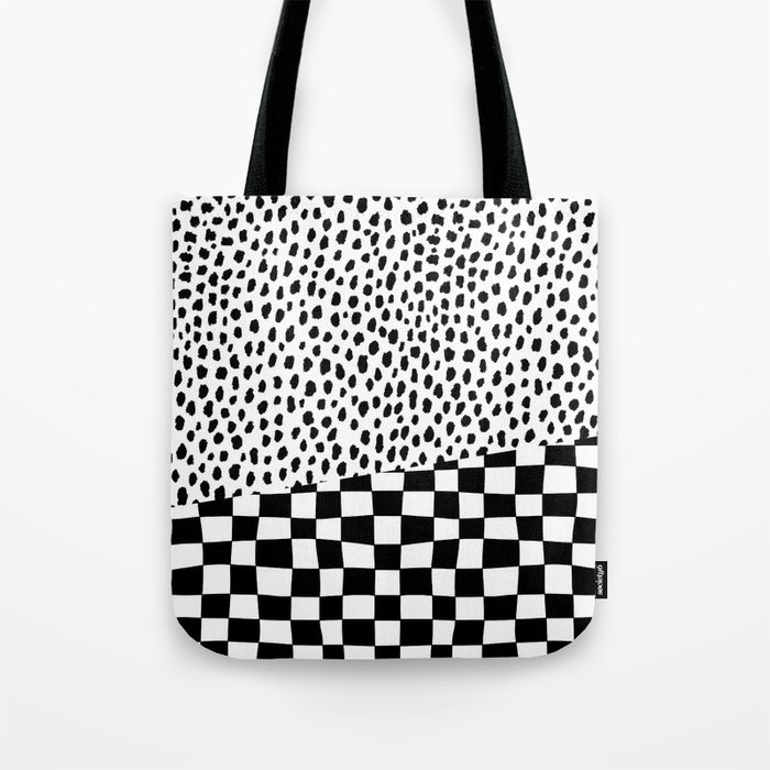Dalmatian Spots Pattern with Checkered Stripe (black/white) Tote Bag
