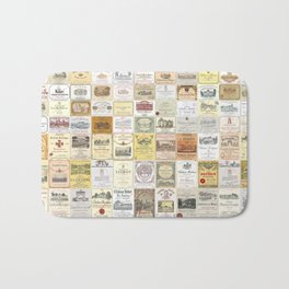 Famous French wine labels collage: vintages from Bordeaux/Rhone Bath Mat | Champagne, Collage, French, Pomerol, Chateau, Winery, Wineyard, Crate, Bordeaux, Wooden 