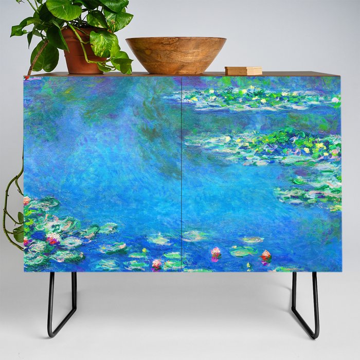 Claude Monet Water Lilies Painting French Impressionism Art Print Waterlilies Painting Flower Garden Credenza