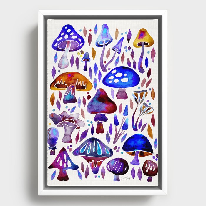 Mushroom Magic – Indigo Framed Canvas