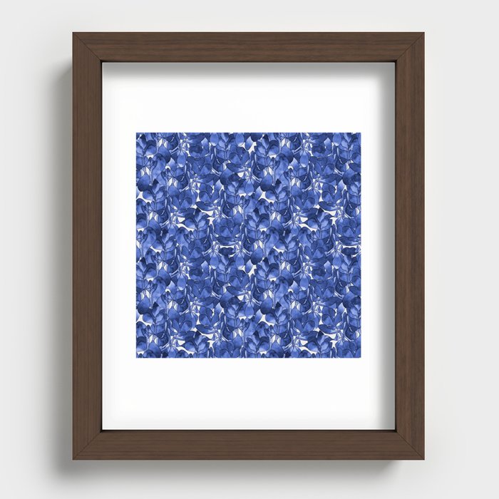 Botanical Navy Blue Pattern Recessed Framed Print
