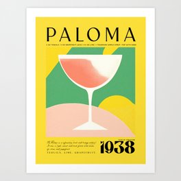 Yellow Paloma Classic Cocktail 1938 Recipe Art Print Art Print