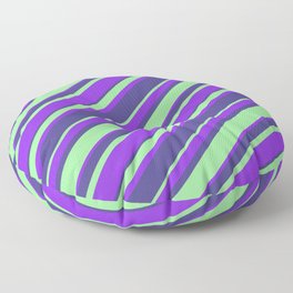 [ Thumbnail: Purple, Dark Slate Blue & Green Colored Striped/Lined Pattern Floor Pillow ]