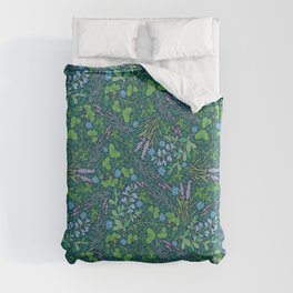 Lavender and lupine with cornflowers on herbal background Duvet Cover