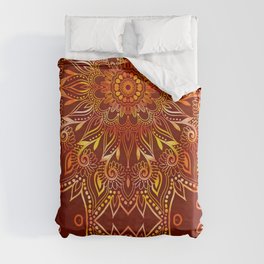 Earthy Red Mandala with Golden Flames Duvet Cover