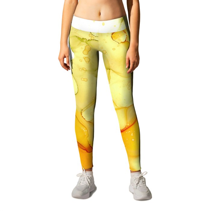Yellow Green Abstract 32922 Modern Alcohol Ink Painting by Herzart Leggings